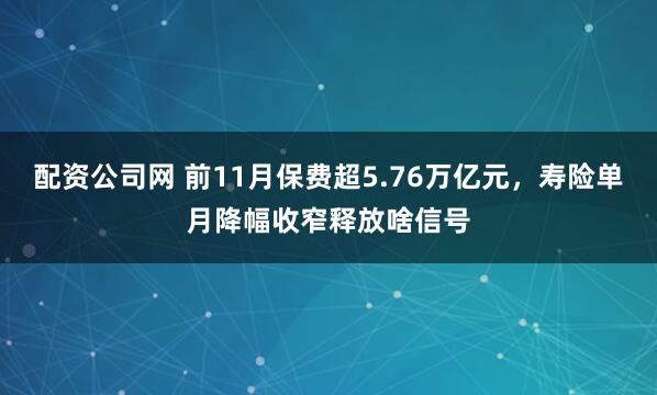 配资公司网 前11月保费超5.76万亿元，寿险单月降幅收窄释放啥信号